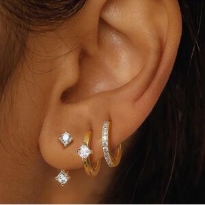 NEW 14K Gold Plated Small Huggie Hoop Earrings Set